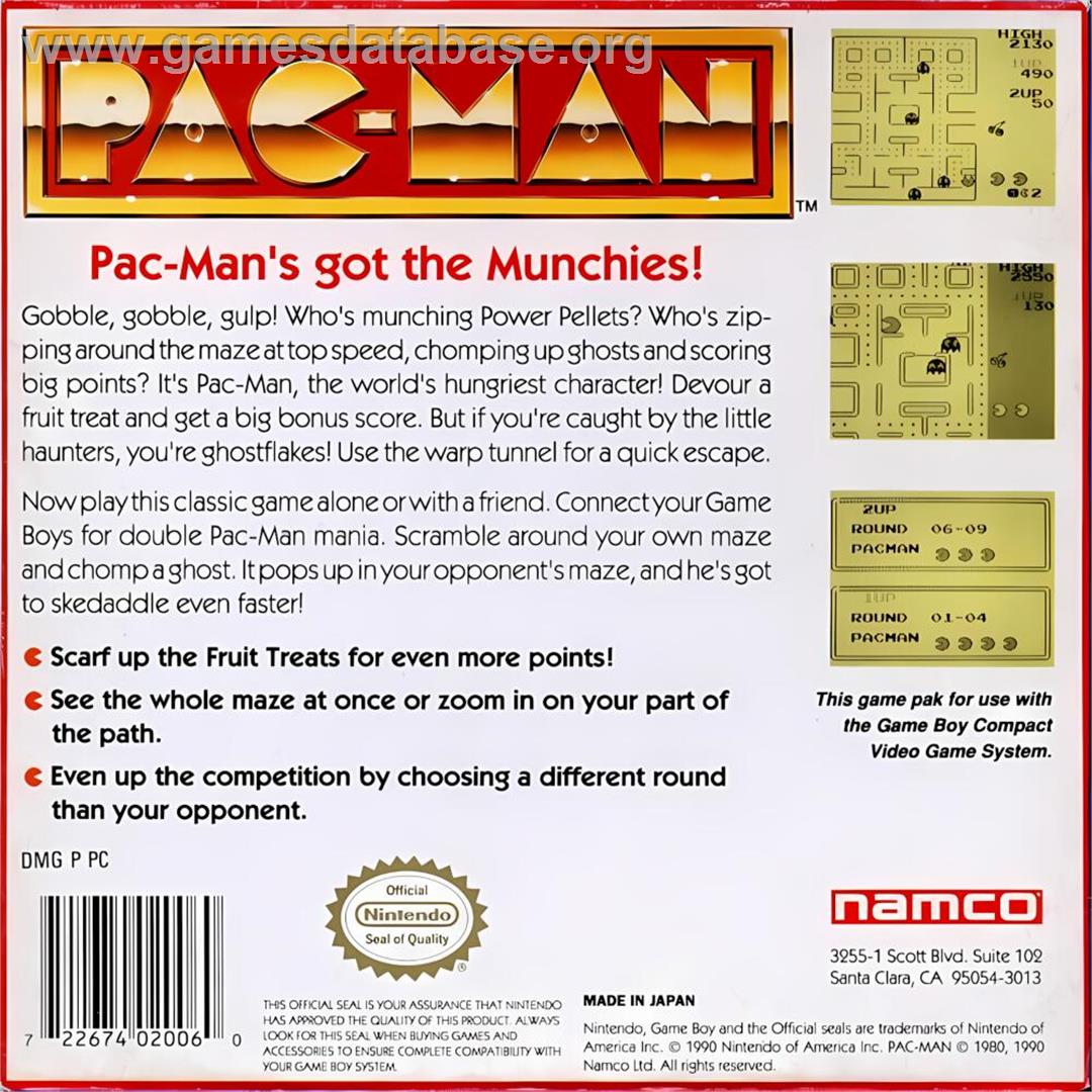 Pac-man - Nintendo Game Boy - Artwork - Box Back