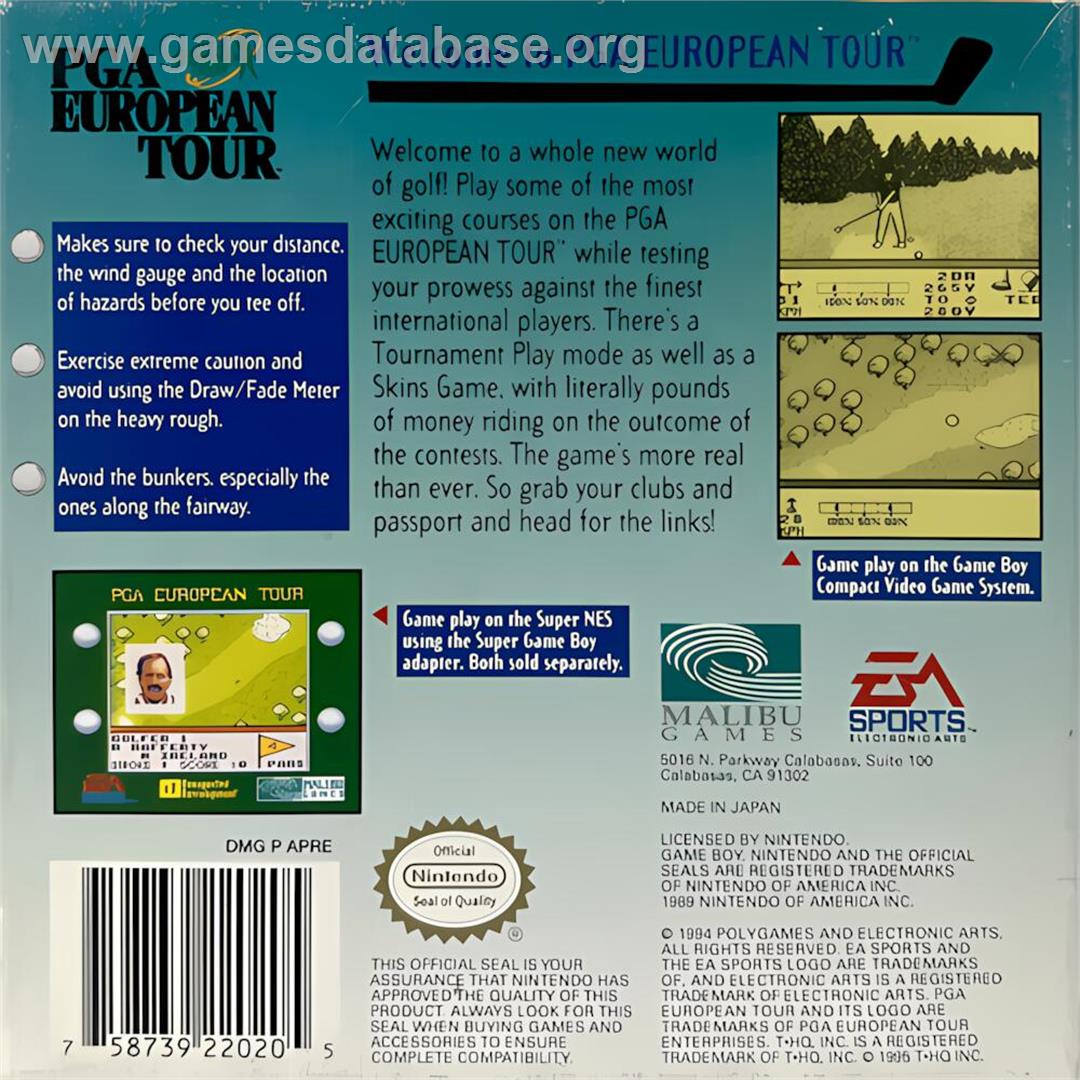 Pga European Tour - Nintendo Game Boy - Artwork - Box Back