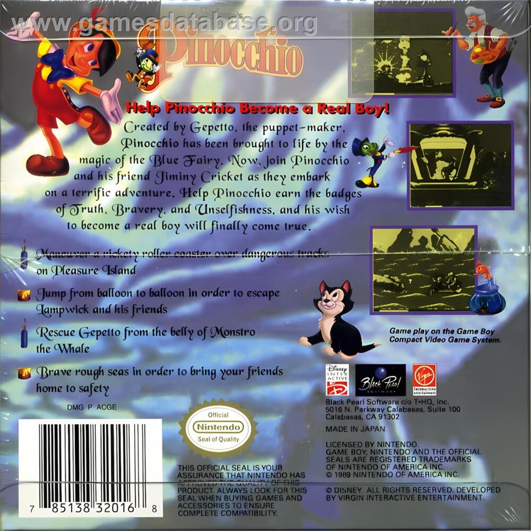 Pinocchio - Nintendo Game Boy - Artwork - Box Back