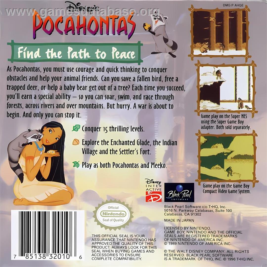 Pocahontas - Nintendo Game Boy - Artwork - Box Back