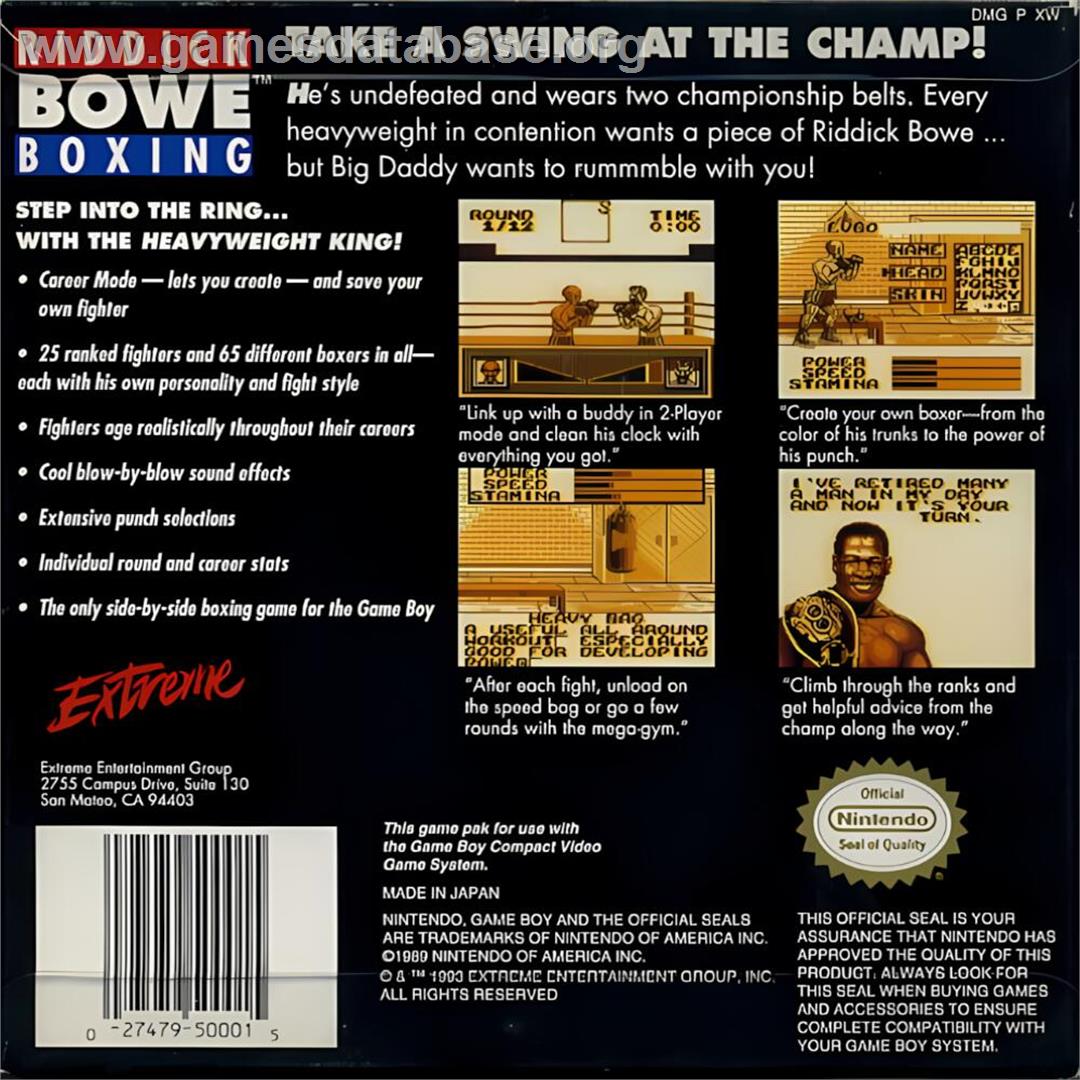 Riddick Bowe Boxing - Nintendo Game Boy - Artwork - Box Back