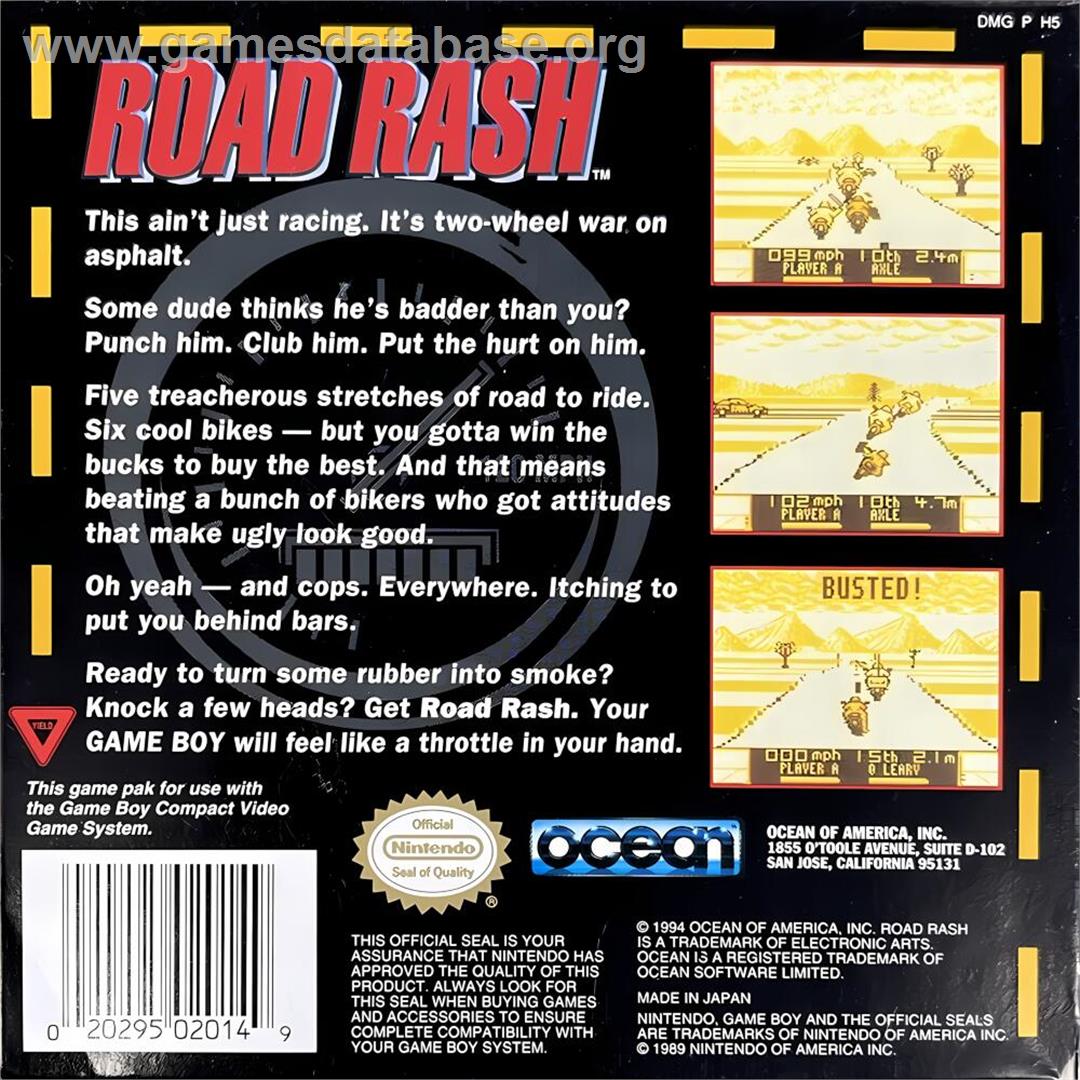 Road Rash - Nintendo Game Boy - Artwork - Box Back