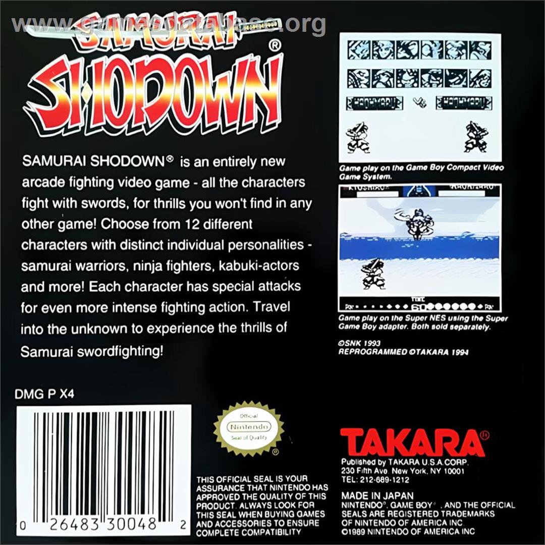 Samurai Shodown - Nintendo Game Boy - Artwork - Box Back