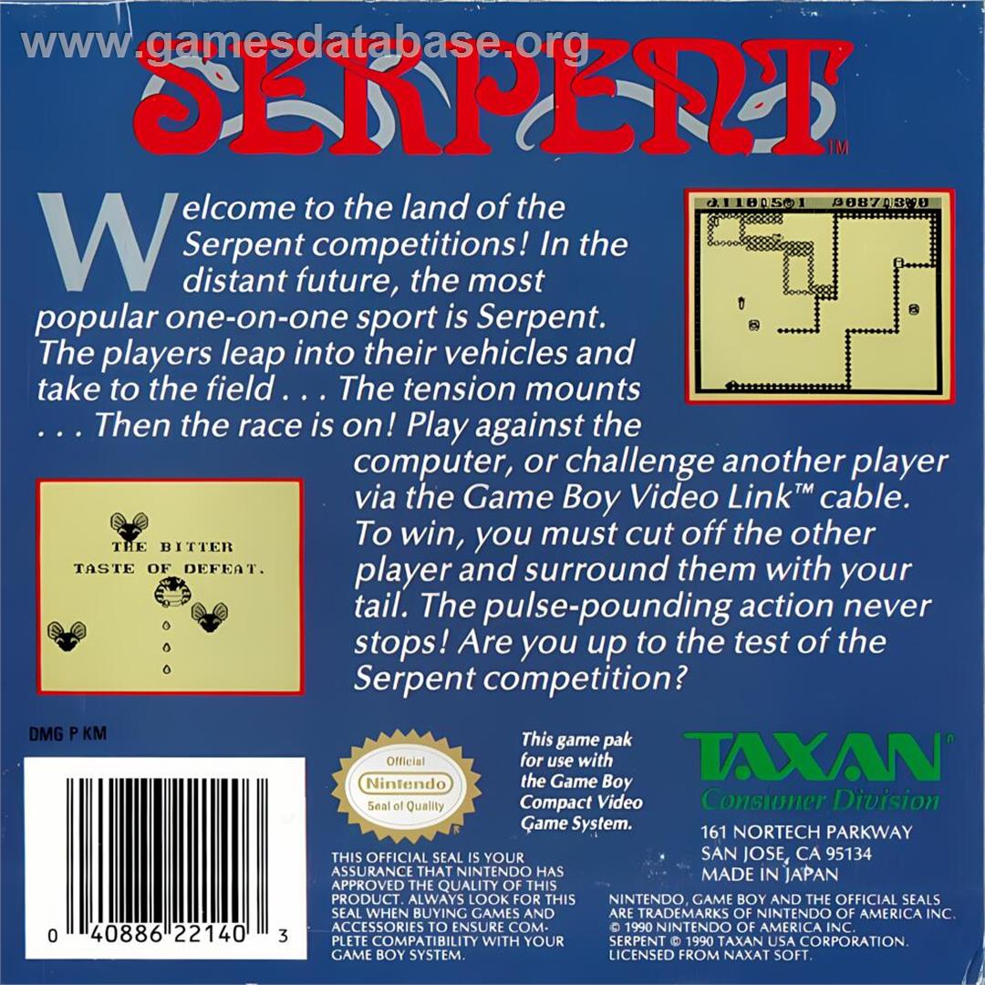 Serpent - Nintendo Game Boy - Artwork - Box Back