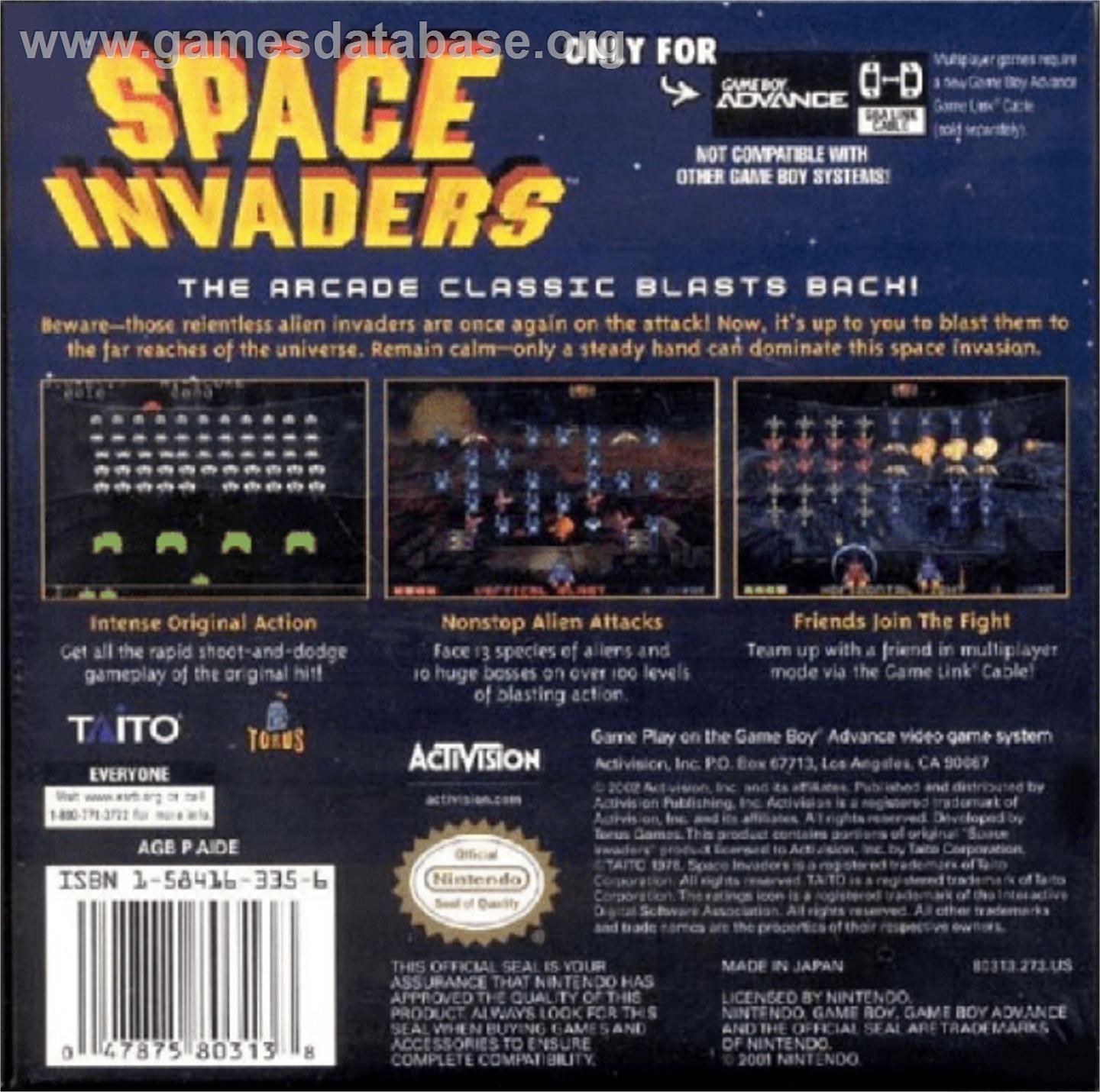 Space Invaders - Nintendo Game Boy - Artwork - Box Back