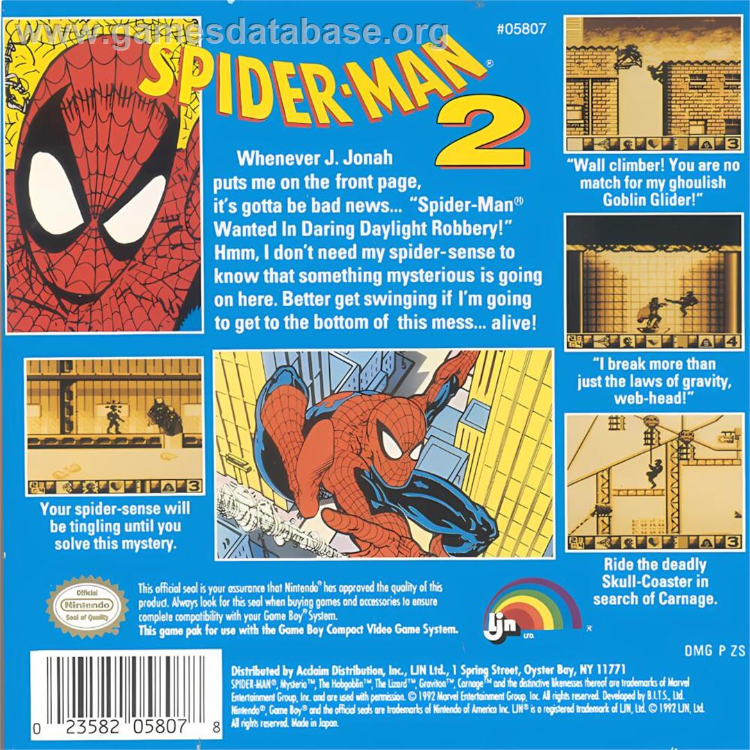 Spider-man 2 - Nintendo Game Boy - Artwork - Box Back