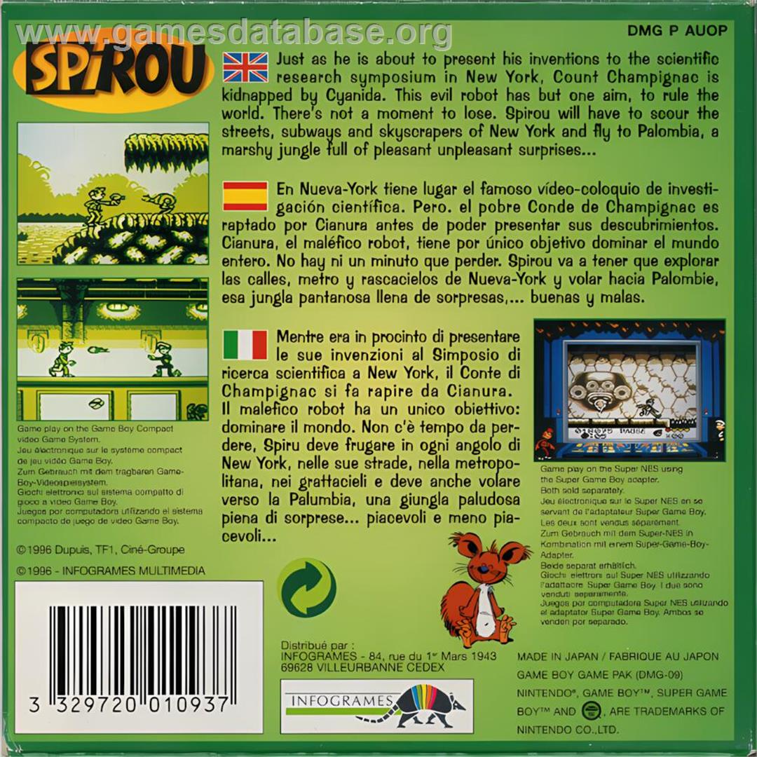 Spirou - Nintendo Game Boy - Artwork - Box Back