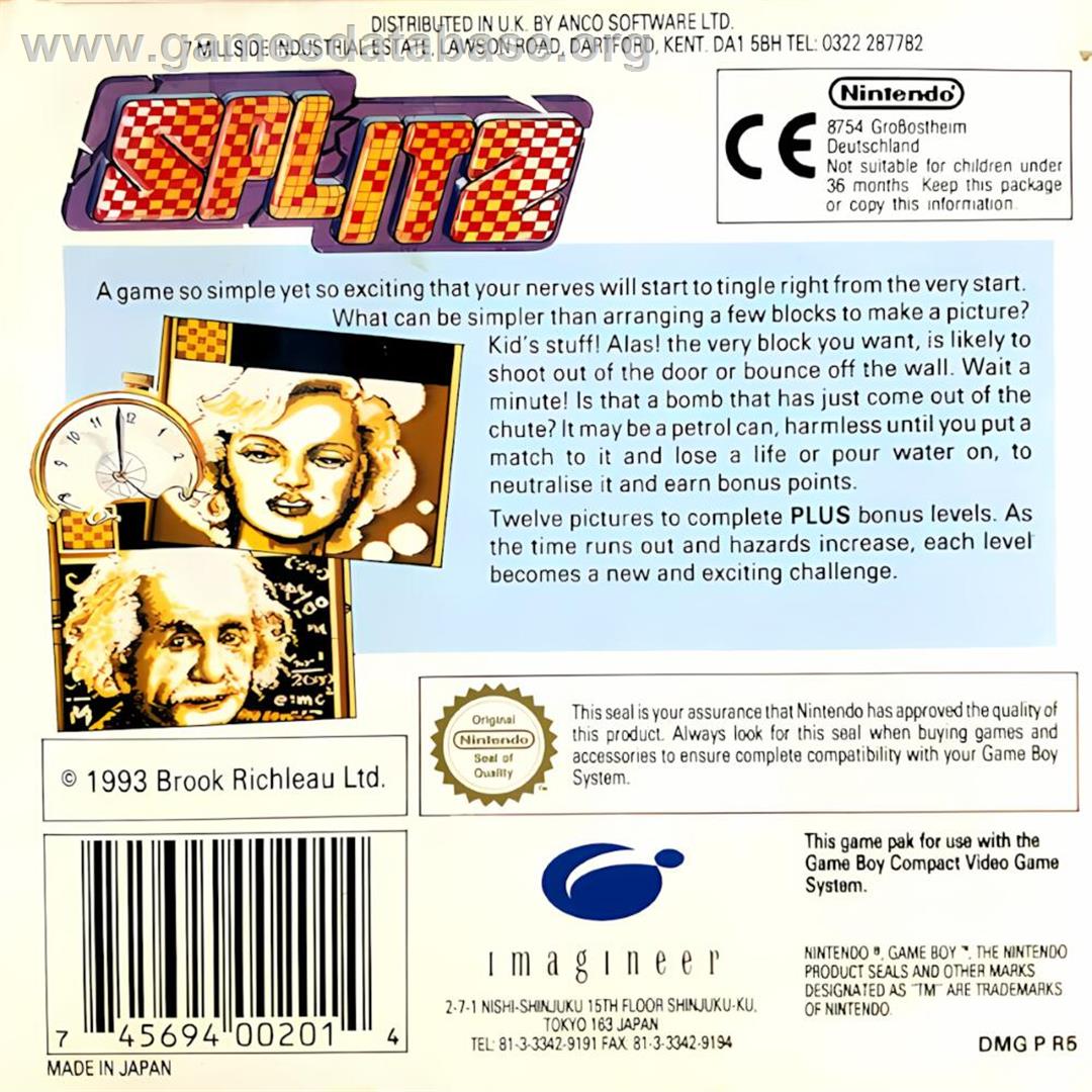 Splitz - Nintendo Game Boy - Artwork - Box Back