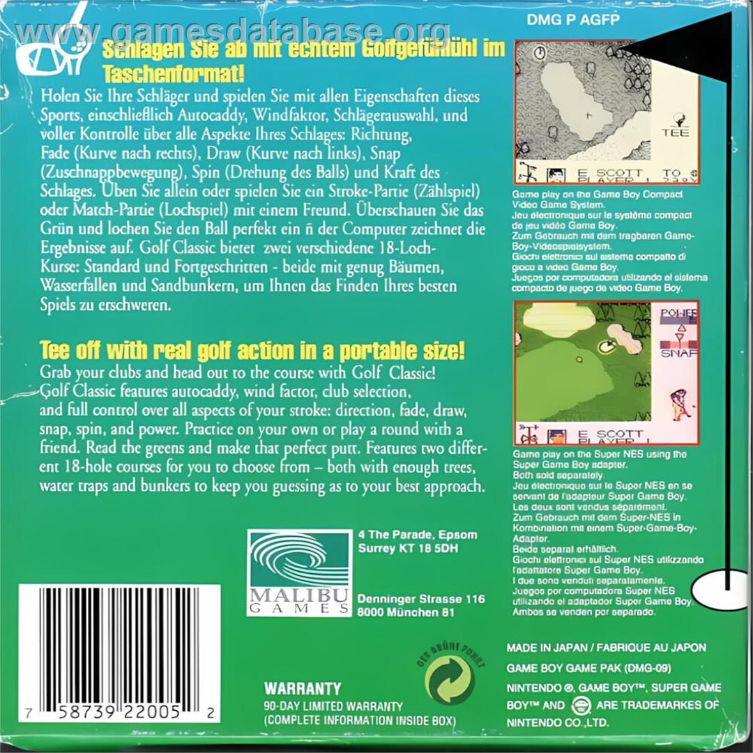 Sports Illustrated - Golf Classic - Nintendo Game Boy - Artwork - Box Back