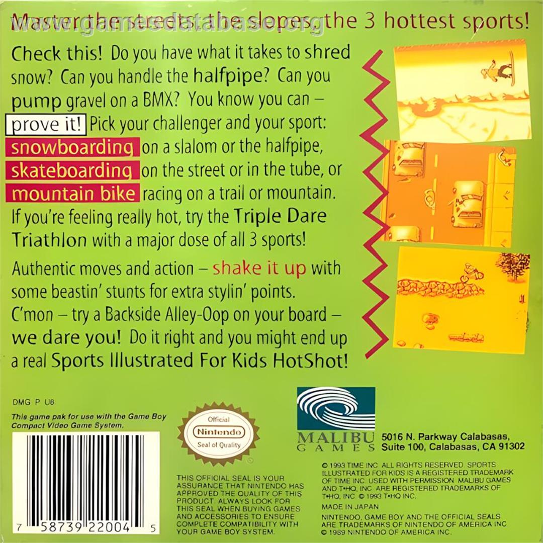 Sports Illustrated For Kids - The Ultimate Triple Dare! - Nintendo Game Boy - Artwork - Box Back