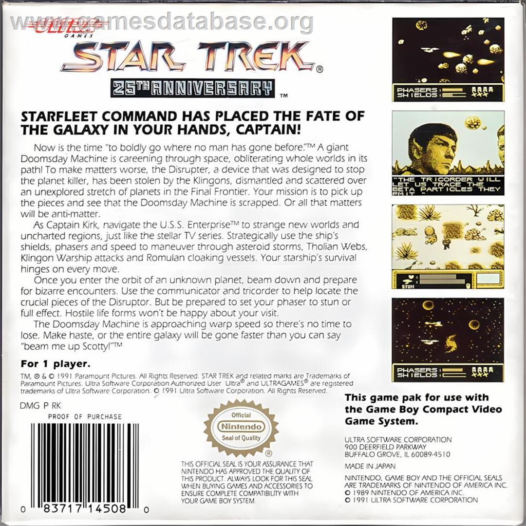 Star Trek - 25th Anniversary - Nintendo Game Boy - Artwork - Box Back