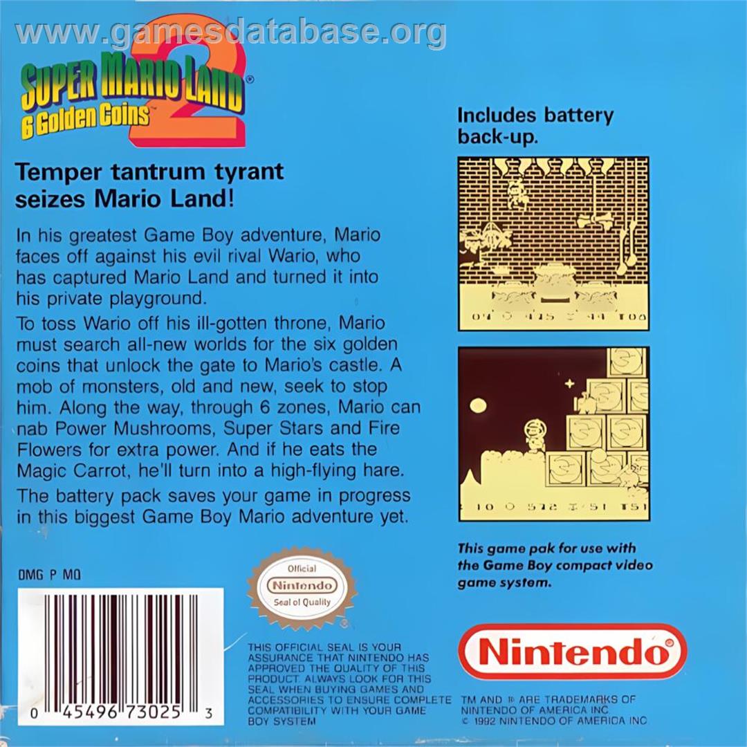 Super Mario Land 2 - 6 Golden Coins - Nintendo Game Boy - Artwork - Box Back