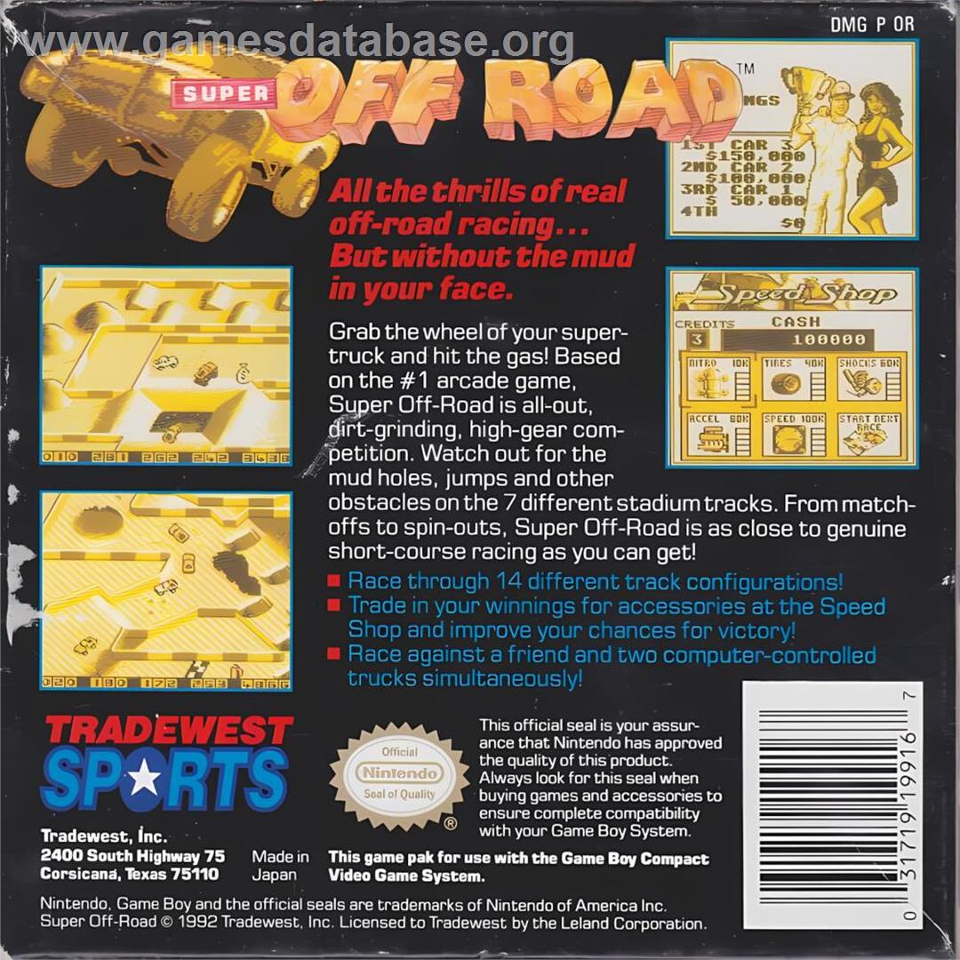 Super Off Road - Nintendo Game Boy - Artwork - Box Back