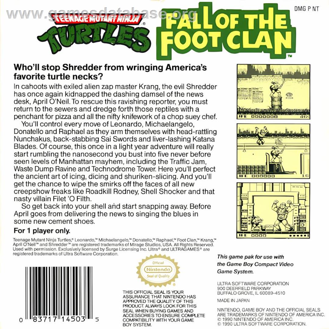 Teenage Mutant Ninja Turtles - Fall Of The Foot Clan - Nintendo Game Boy - Artwork - Box Back