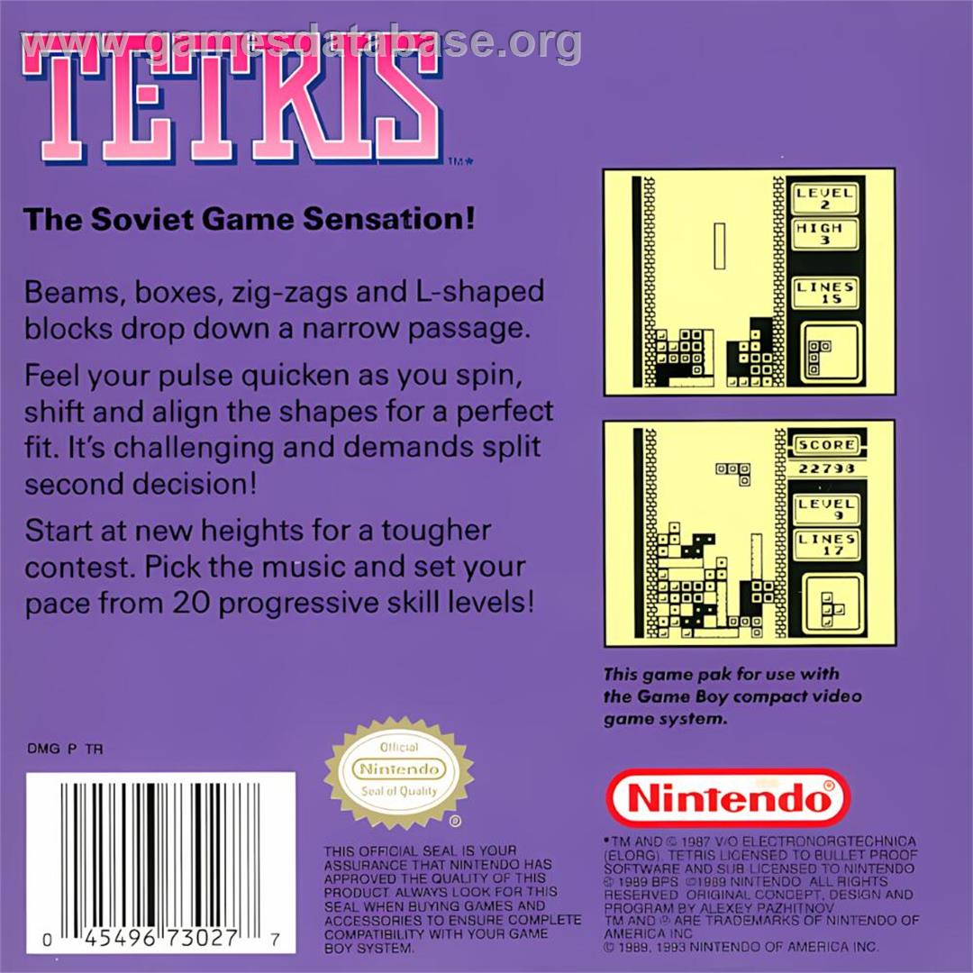 Tetris - Nintendo Game Boy - Artwork - Box Back