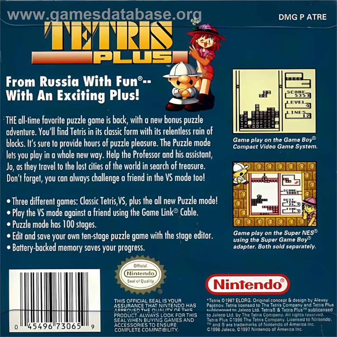 Tetris Plus - Nintendo Game Boy - Artwork - Box Back