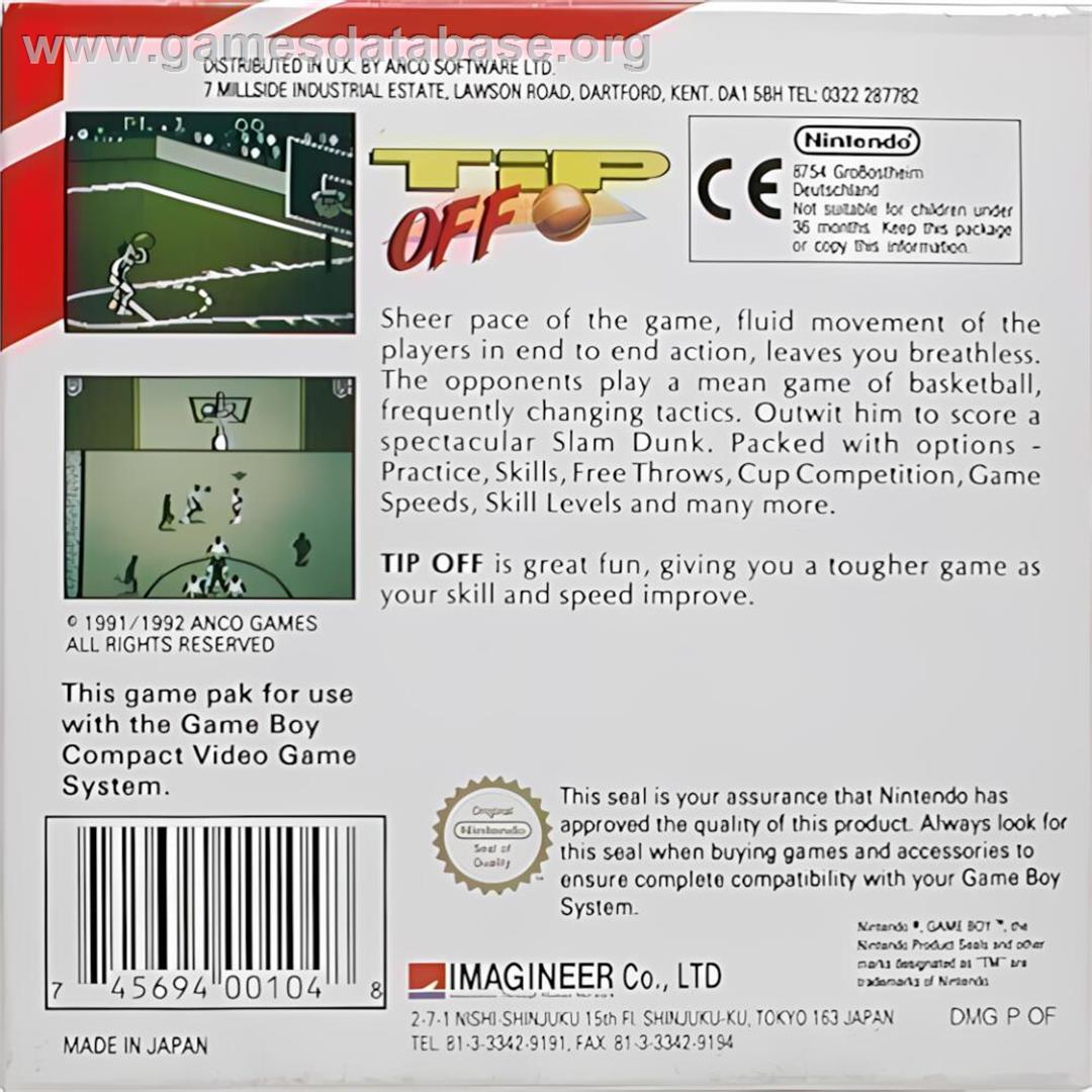Tip Off - Nintendo Game Boy - Artwork - Box Back