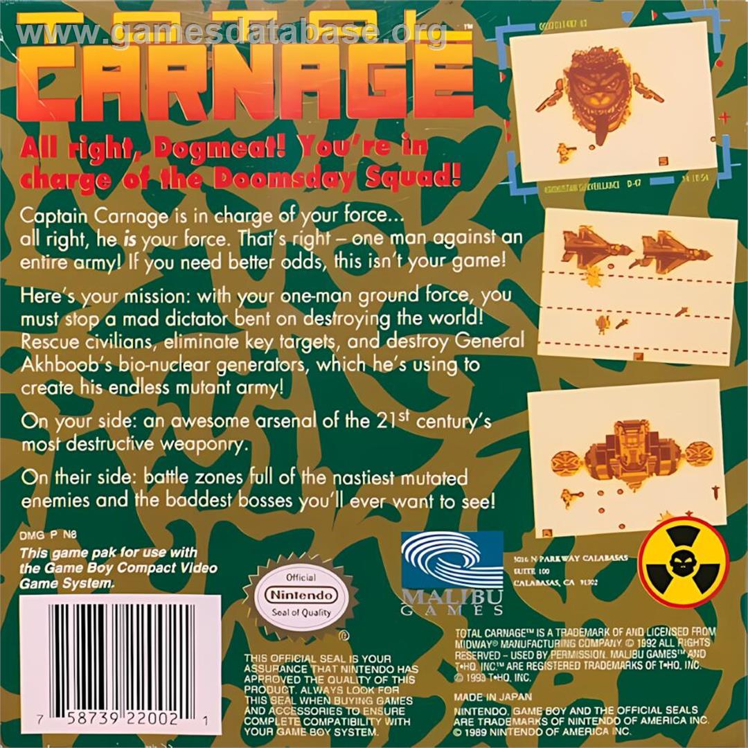 Total Carnage - Nintendo Game Boy - Artwork - Box Back