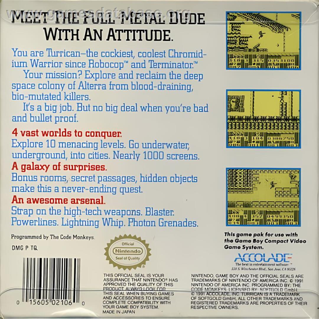 Turrican - Nintendo Game Boy - Artwork - Box Back