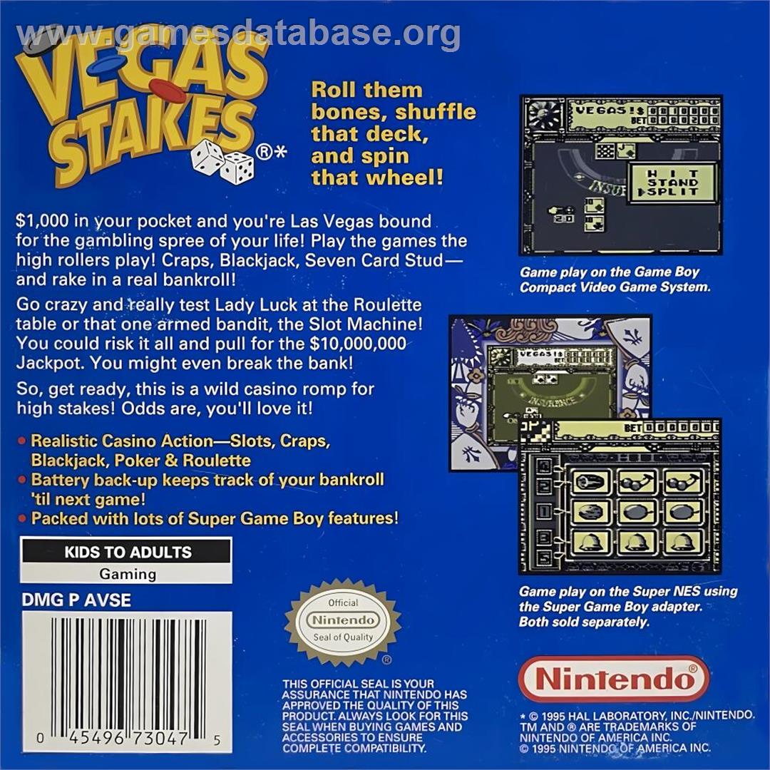 Vegas Stakes - Nintendo Game Boy - Artwork - Box Back