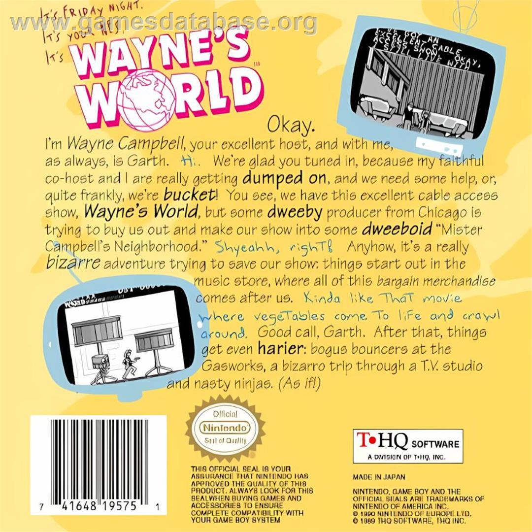 Wayne's World - Nintendo Game Boy - Artwork - Box Back