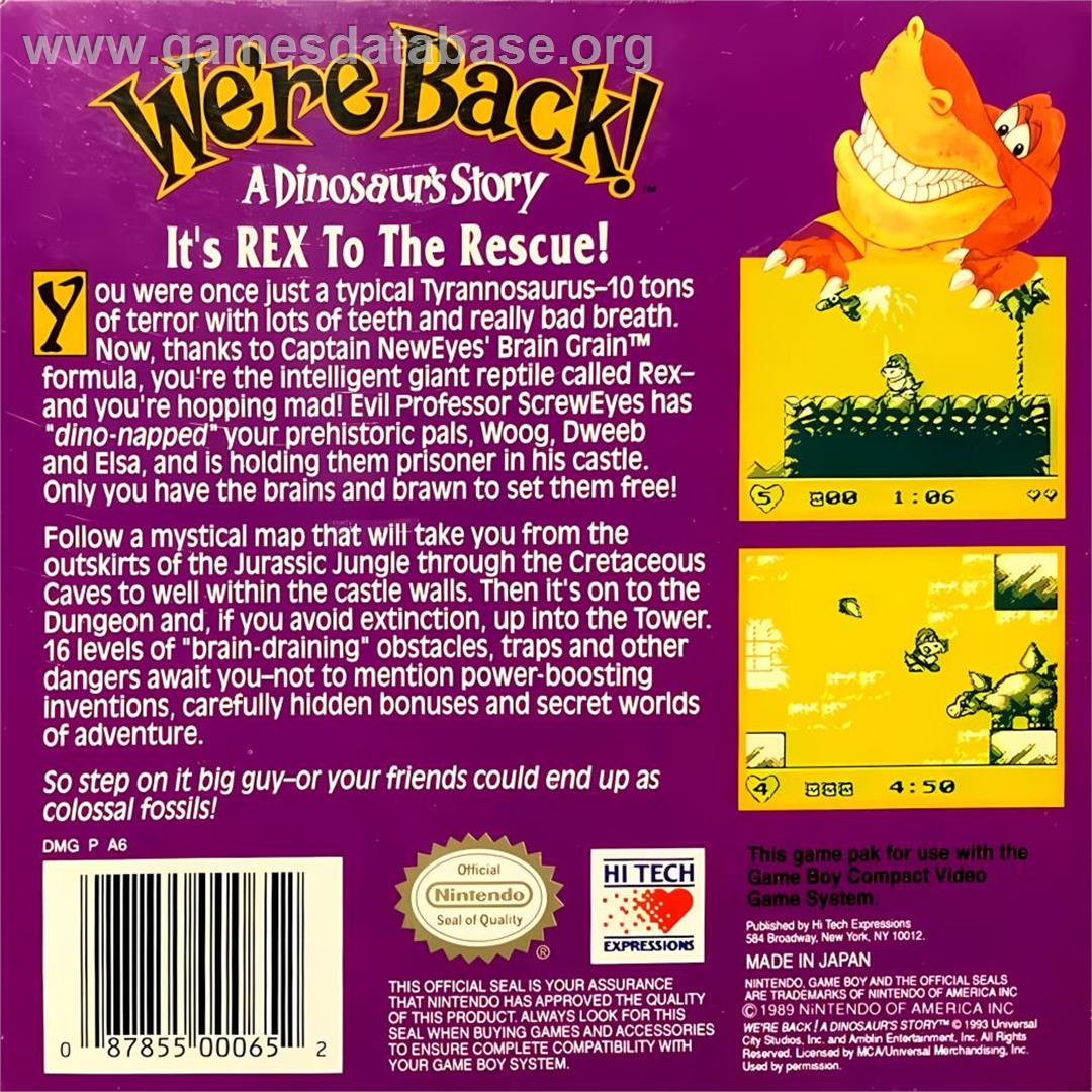We're Back! - A Dinosaur's Story - Nintendo Game Boy - Artwork - Box Back