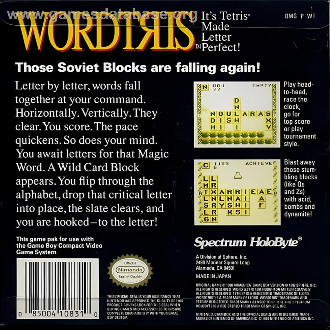 Wordtris - Nintendo Game Boy - Artwork - Box Back