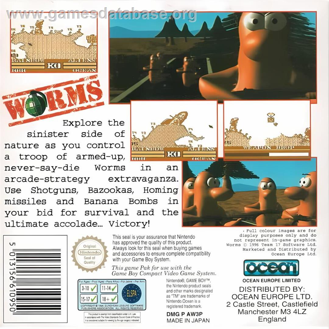 Worms - Nintendo Game Boy - Artwork - Box Back