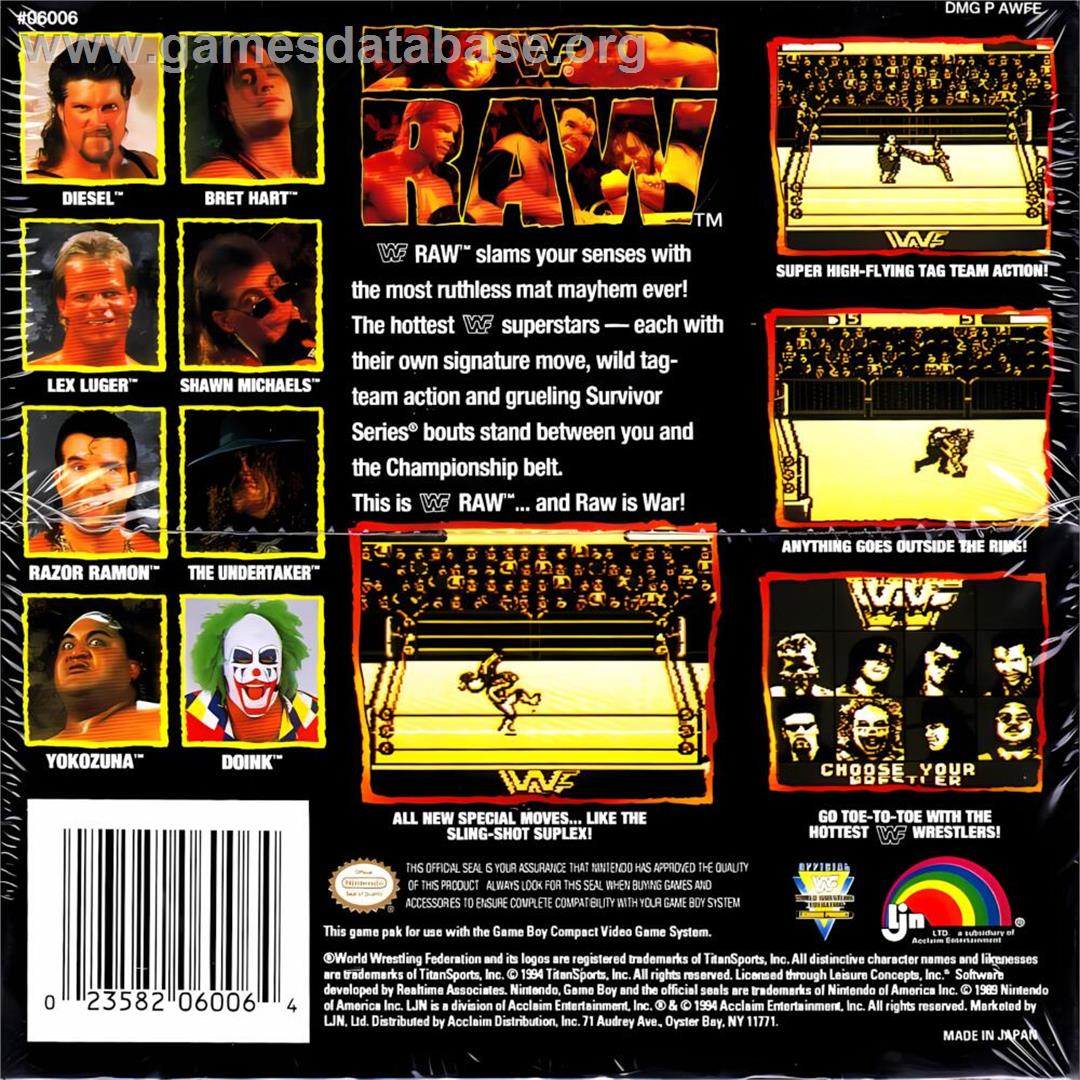 Wwf Raw - Nintendo Game Boy - Artwork - Box Back