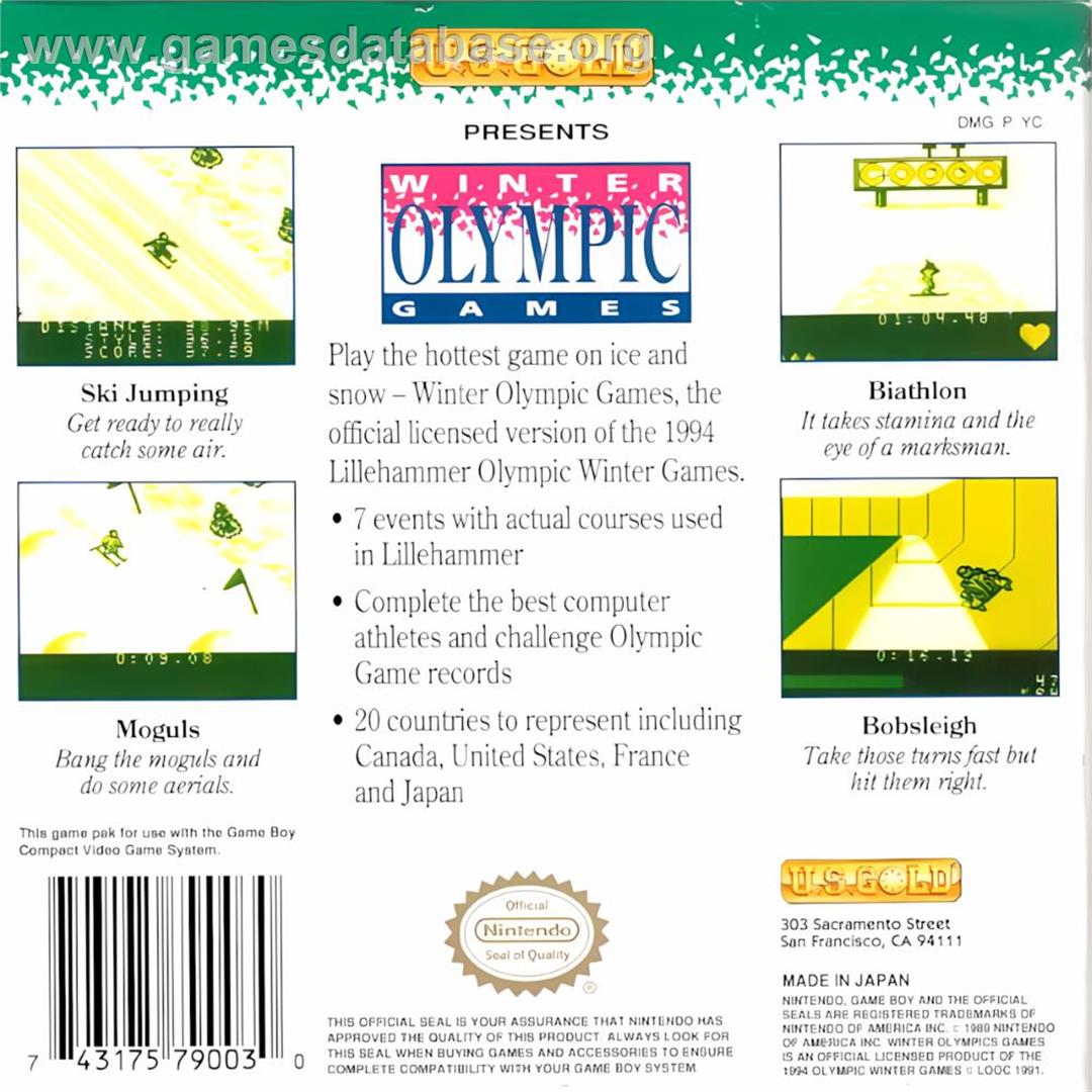 Xvii Olympic Winter Games, The - Lillehammer 1994 - Nintendo Game Boy - Artwork - Box Back