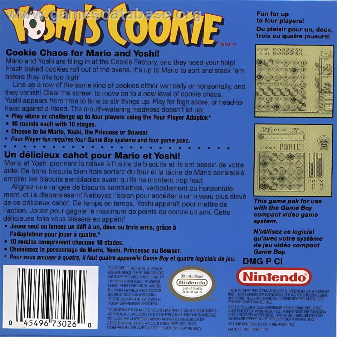 Yoshi's Cookie - Nintendo Game Boy - Artwork - Box Back