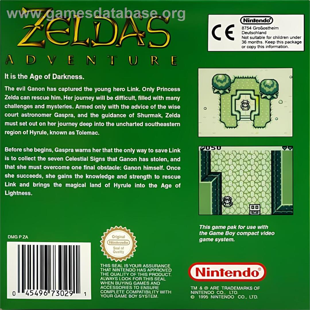 Zelda's Adventure - Nintendo Game Boy - Artwork - Box Back
