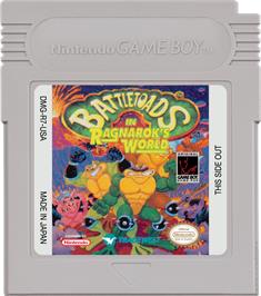 Cartridge artwork for Battle Toads in Ragnarok's World on the Nintendo Game Boy.