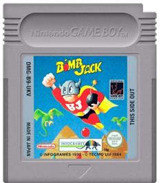 Cartridge artwork for Bomb Jack on the Nintendo Game Boy.