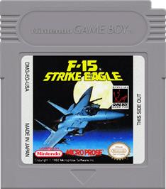 Cartridge artwork for F-15 Strike Eagle on the Nintendo Game Boy.