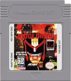 Cartridge artwork for Judge Dredd on the Nintendo Game Boy.