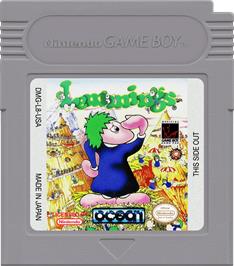 Cartridge artwork for Lemmings on the Nintendo Game Boy.