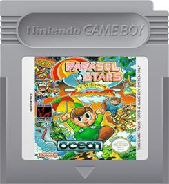 Cartridge artwork for Parasol Stars: The Story of Bubble Bobble III on the Nintendo Game Boy.