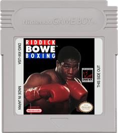 Cartridge artwork for Riddick Bowe Boxing on the Nintendo Game Boy.