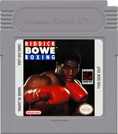 Cartridge artwork for Riddick Bowe Boxing on the Nintendo Game Boy.