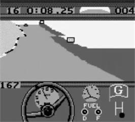 In game image of Bill Elliott's NASCAR Fast Tracks on the Nintendo Game Boy.