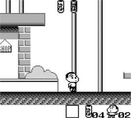 In game image of Crayon Shin-chan 2 - Ora To Wanpaku Gokko Dazo on the Nintendo Game Boy.