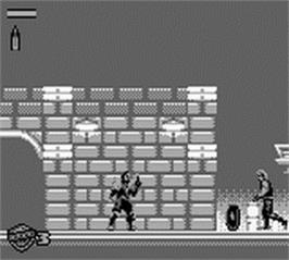 In game image of Judge Dredd on the Nintendo Game Boy.