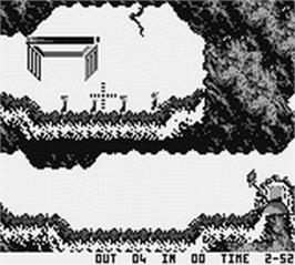 In game image of Lemmings on the Nintendo Game Boy.