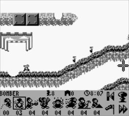 In game image of Lemmings 2: The Tribes on the Nintendo Game Boy.