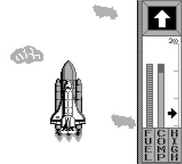 In game image of Lunar Lander on the Nintendo Game Boy.