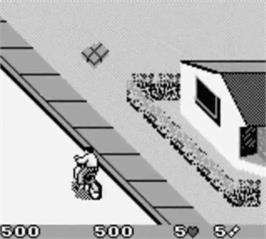 In game image of Paperboy 2 on the Nintendo Game Boy.