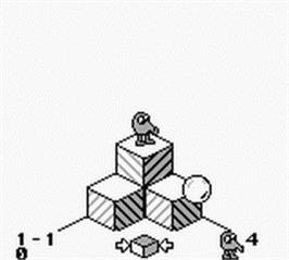 In game image of Q-bert on the Nintendo Game Boy.
