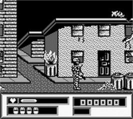 In game image of Robocop Vs. The Terminator on the Nintendo Game Boy.