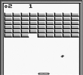 In game image of Super Breakout! on the Nintendo Game Boy.